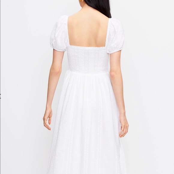Loft Striped Smocked Puff Sleeve Midi 